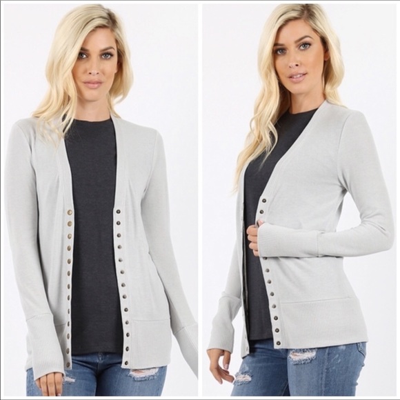 Eggplant Snap Button Long Sleeve Cardigan - Picture 3 of 4